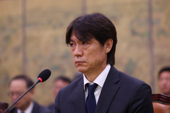 Former South Korea men’s national team head coach Hong Myung-bo attends a hearing on the Korea Football Association (KFA) amid a controversy surrounding the management of the sport